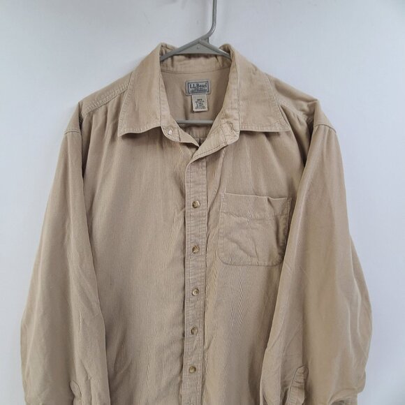 L.L. Bean Shaket Button Up Collard Long Sleeve Tan Men's Size L Fall Casual - Picture 3 of 7